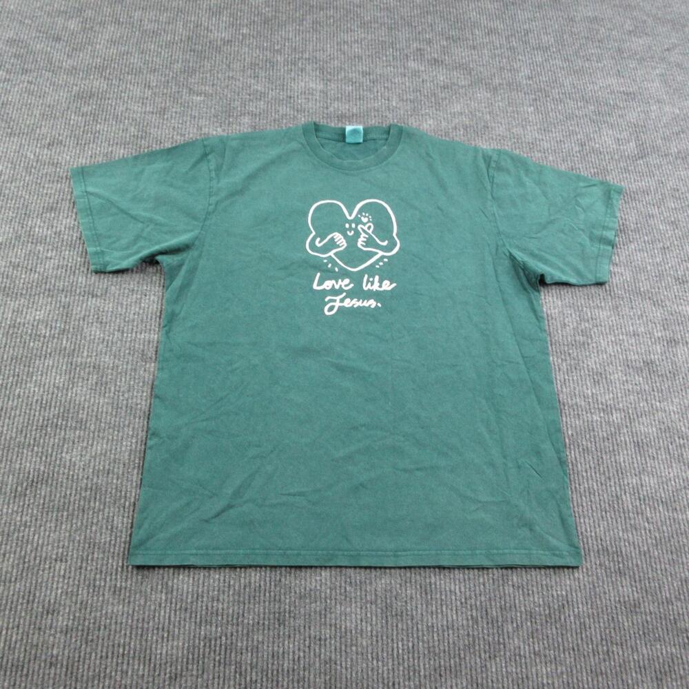 Love Like Jesus Shirt Mens L Green Christian Checklist FREELECT Graphic Tee
